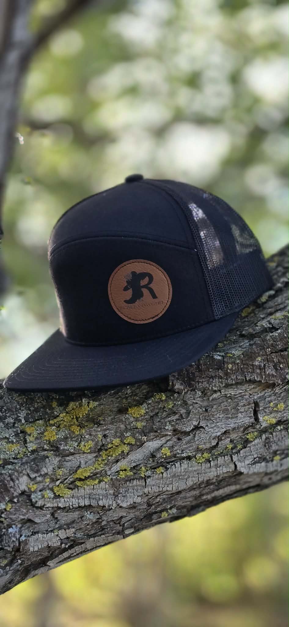 Rebel Cowgirl Black Flat Brim Leather Patch Ball Cap