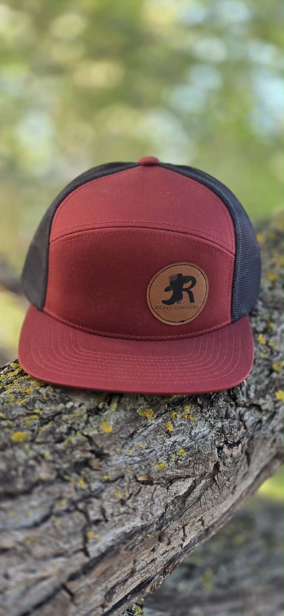 The Burgundy Leather Patch Rebel Cowgirl Flat Brim Cap
