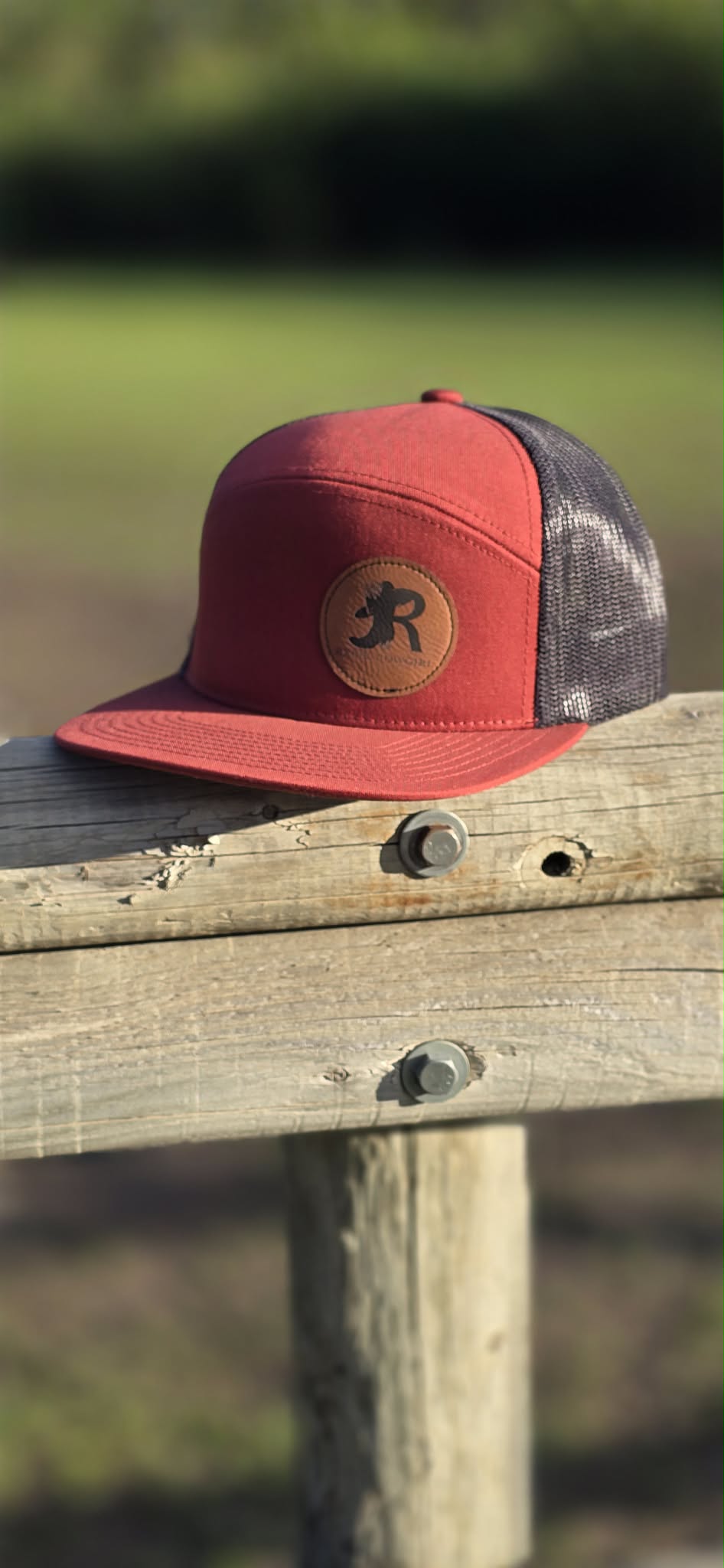 The Burgundy Leather Patch Rebel Cowgirl Flat Brim Cap